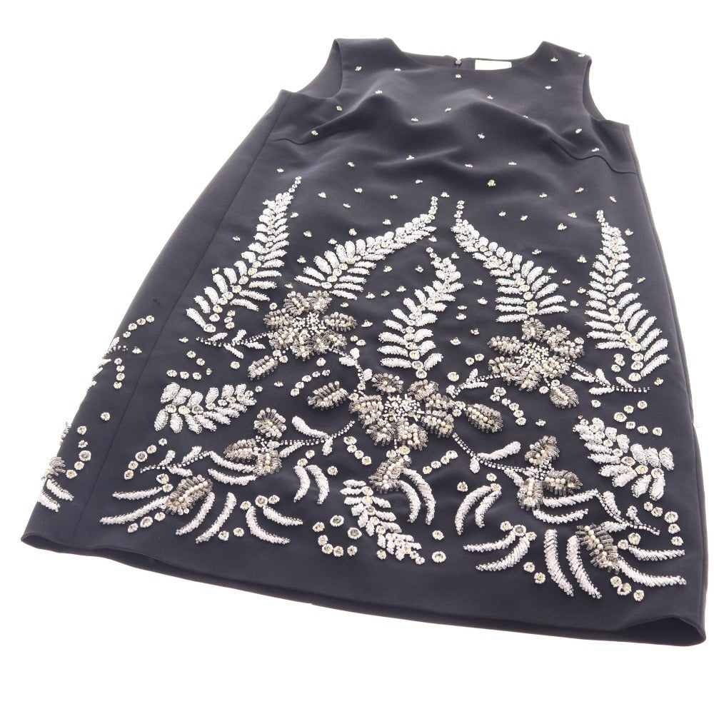 ■ グレースクラス ワンピース ノースリーブ トップス ボトムス ビーズ 刺繍 ひざ丈 レディース 38 ブラック