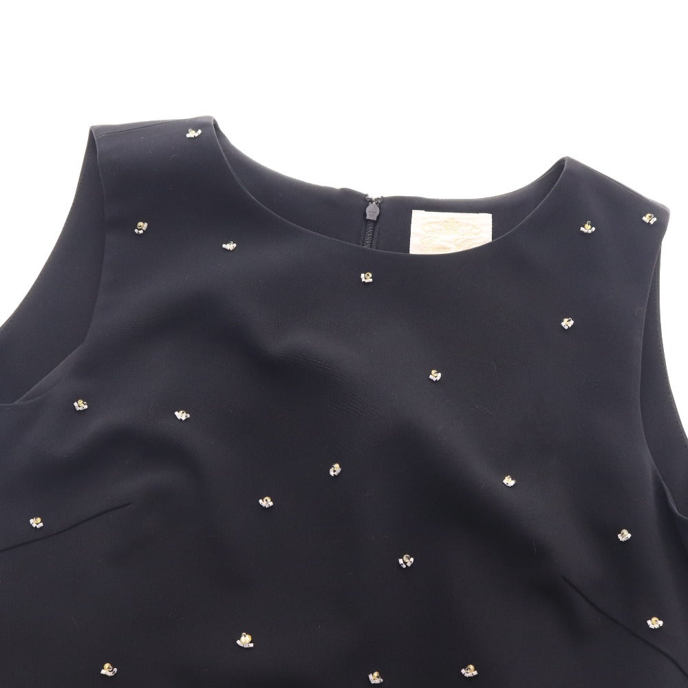 ■ グレースクラス ワンピース ノースリーブ トップス ボトムス ビーズ 刺繍 ひざ丈 レディース 38 ブラック