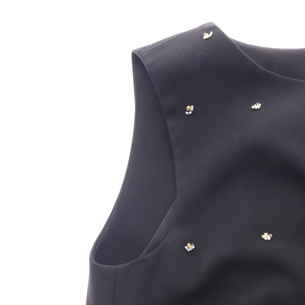 ■ グレースクラス ワンピース ノースリーブ トップス ボトムス ビーズ 刺繍 ひざ丈 レディース 38 ブラック