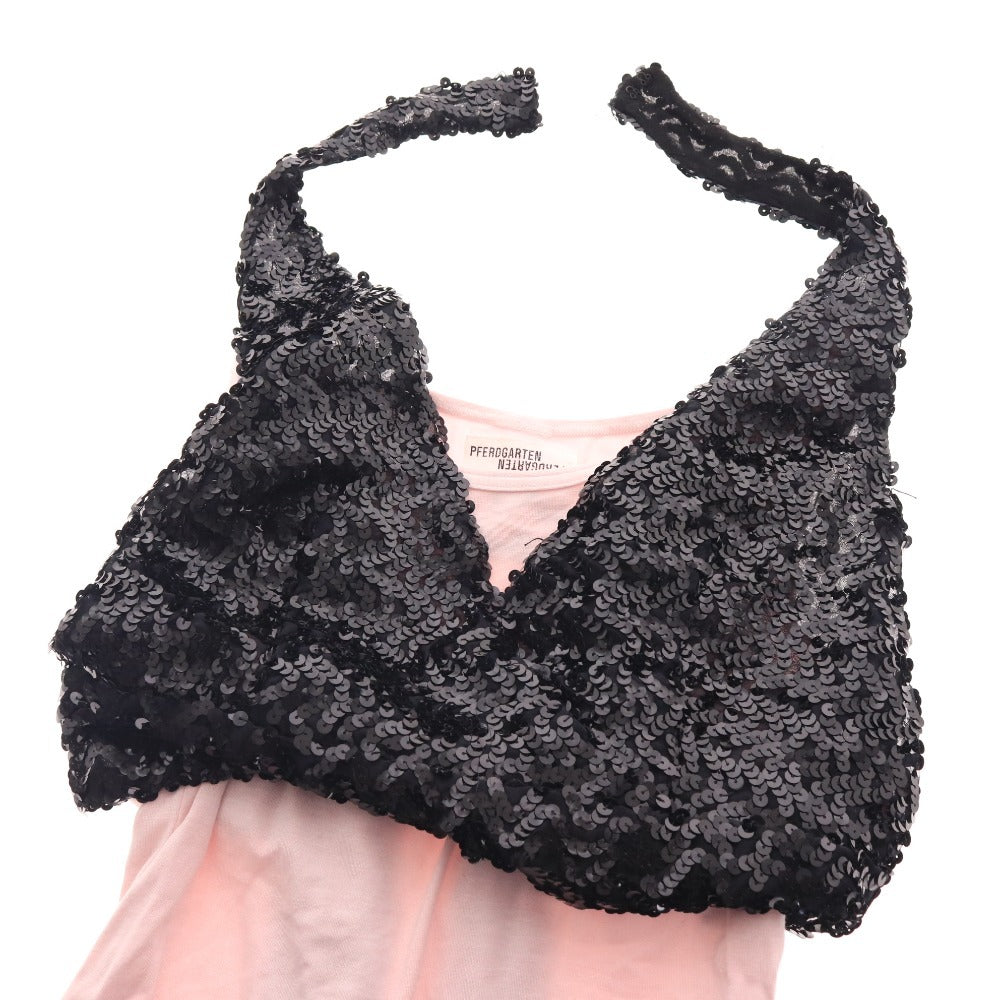 ■ バウムウンドヘルガーデン タンクトップ ノースリーブ トップス ビスチェ リボン スパンコール レディース 38 ピンク ブラック