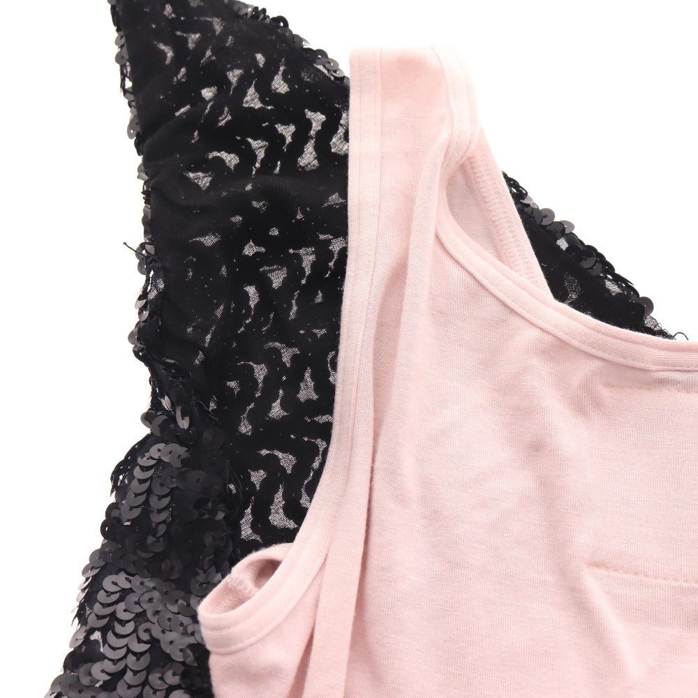 ■ バウムウンドヘルガーデン タンクトップ ノースリーブ トップス ビスチェ リボン スパンコール レディース 38 ピンク ブラック