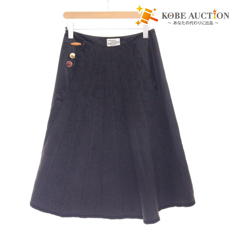 ■ バウムウンドヘルガーデン スカート ボトムス 刺繍 ボタン ミディ丈 レディース 38 ピンク ブラック