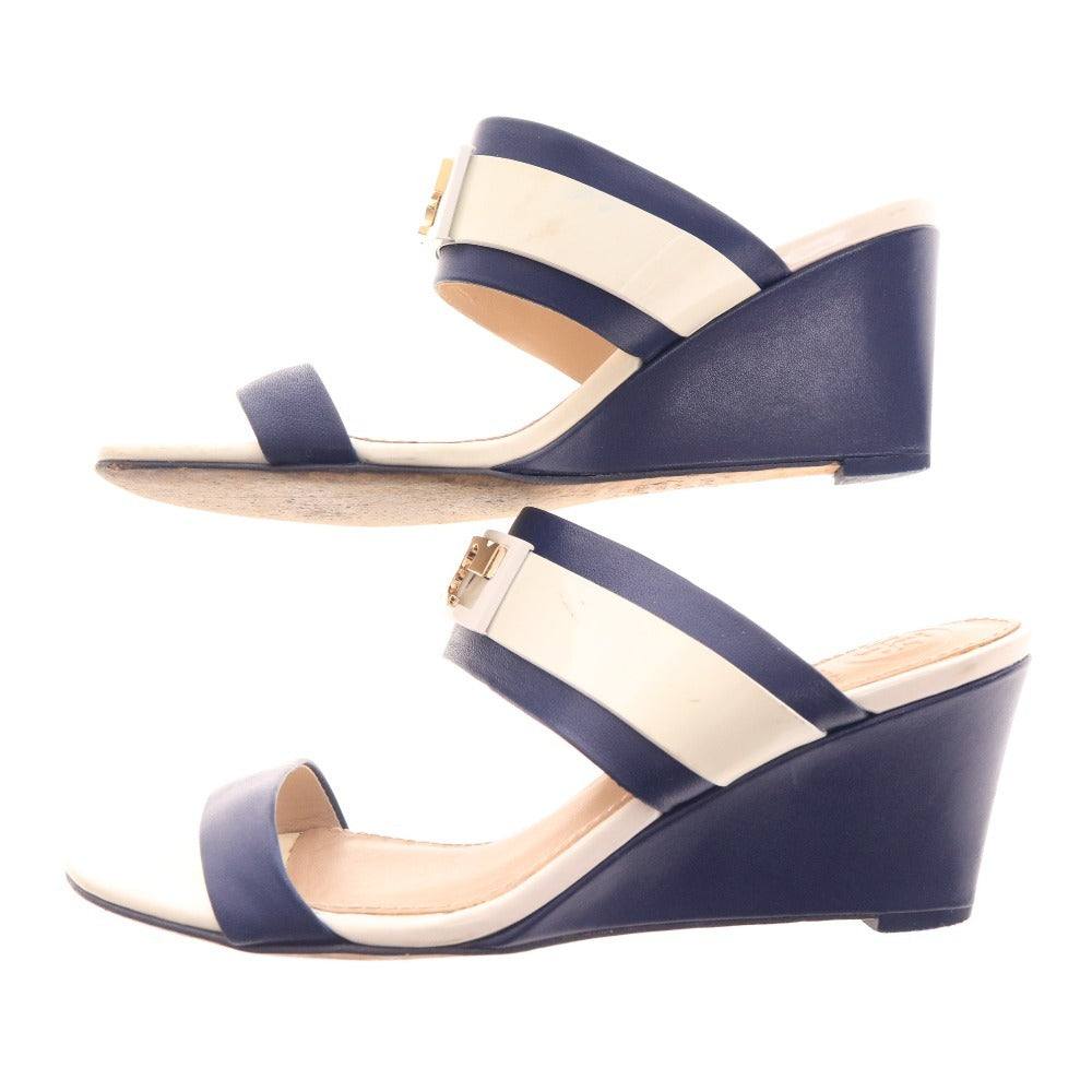 ■ トリーバーチ サンダル 35625 靴 GIGIサンダル ウェッジソール レディース 5 1/2M ホワイト ネイビー 袋付き