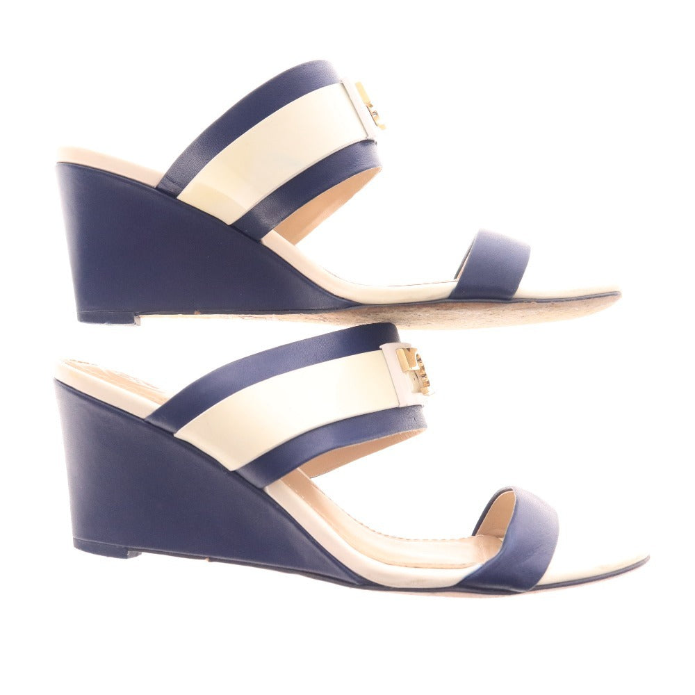 ■ トリーバーチ サンダル 35625 靴 GIGIサンダル ウェッジソール レディース 5 1/2M ホワイト ネイビー 袋付き