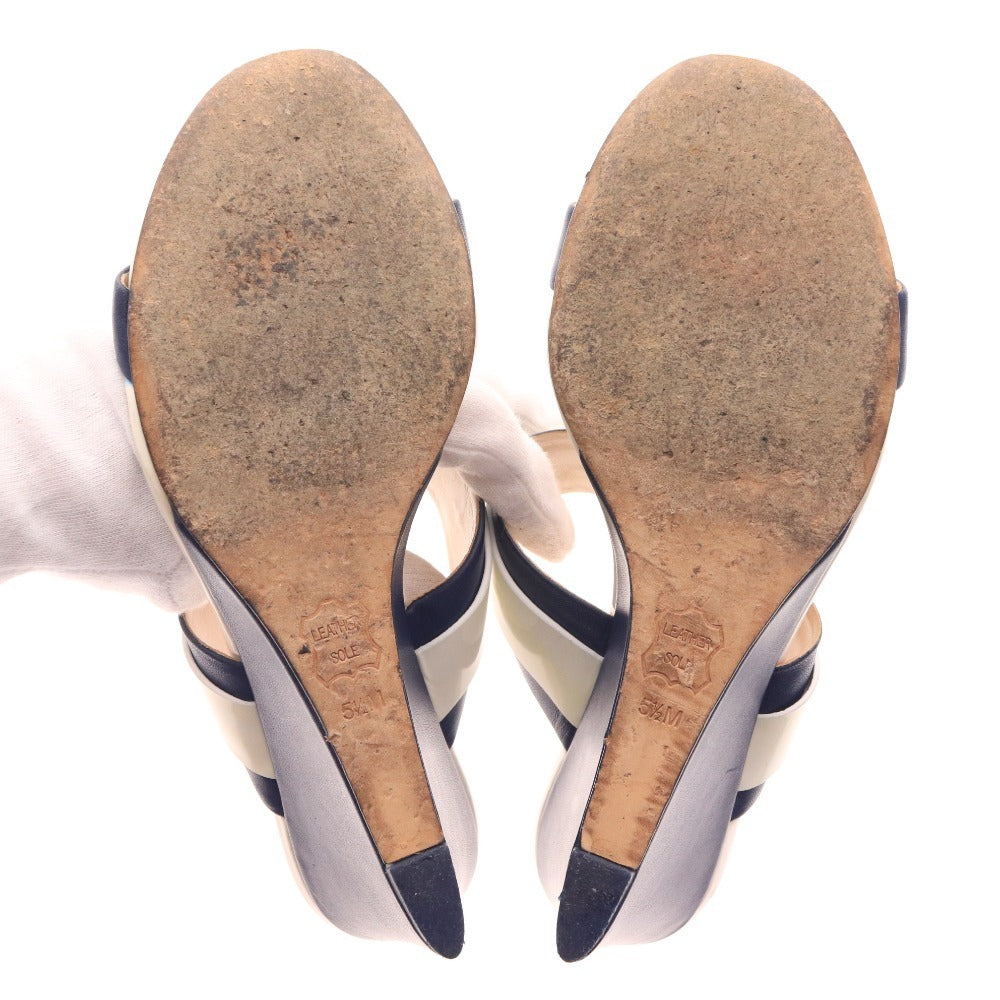 ■ トリーバーチ サンダル 35625 靴 GIGIサンダル ウェッジソール レディース 5 1/2M ホワイト ネイビー 袋付き