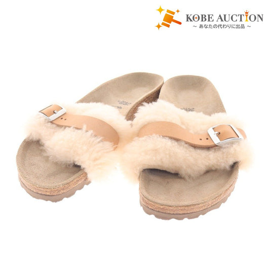 ■ パピリオ サンダル 靴 シューズ ファー ムートン ベルト フラット レディース 36 ベージュ ブラウン