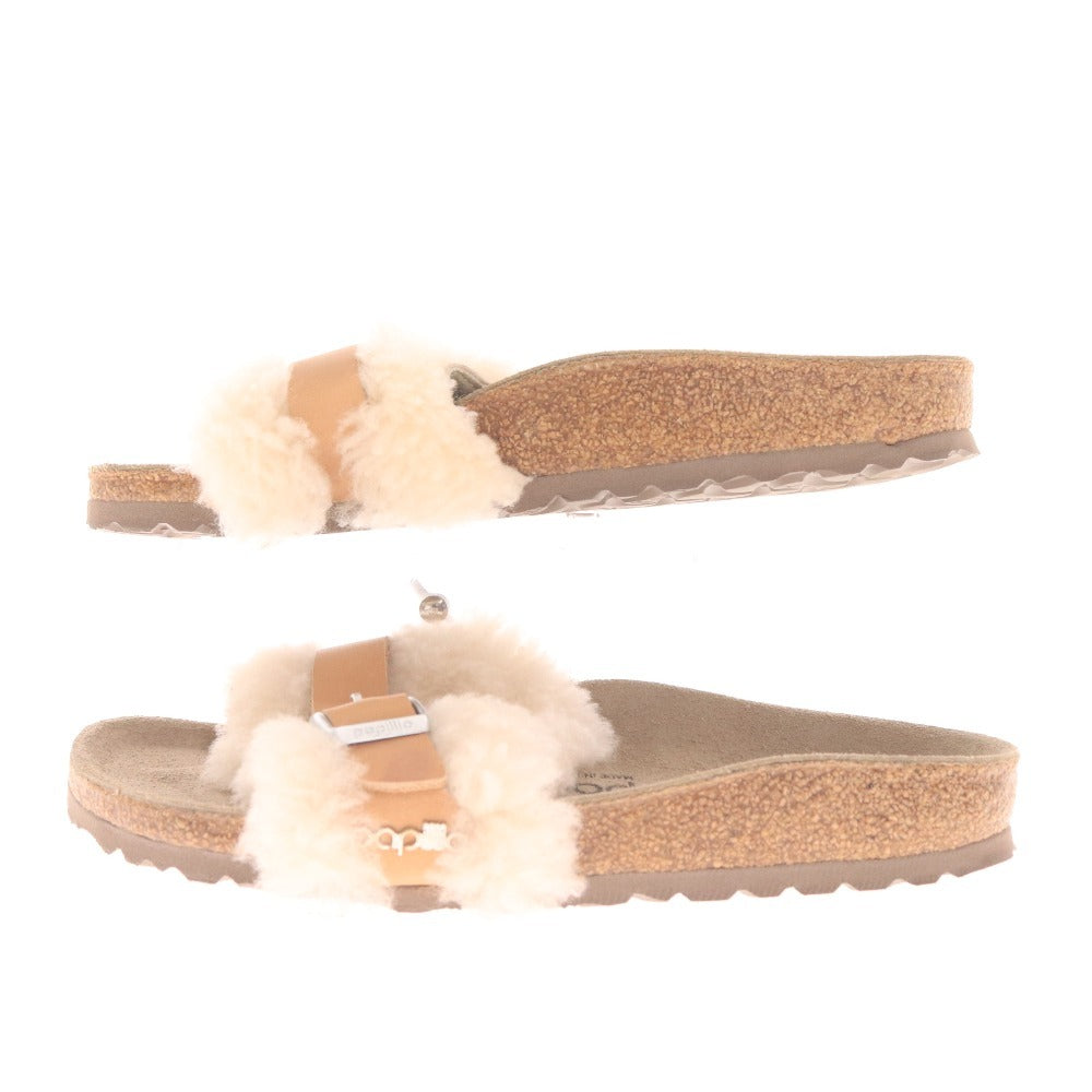 ■ パピリオ サンダル 靴 シューズ ファー ムートン ベルト フラット レディース 36 ベージュ ブラウン