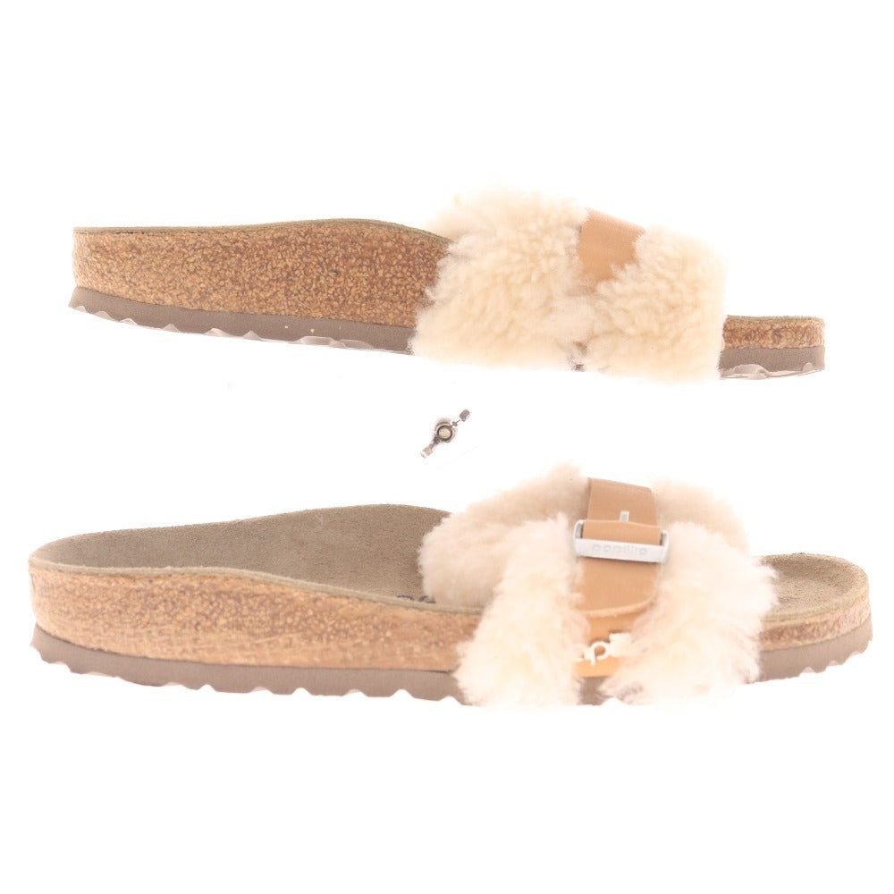 ■ パピリオ サンダル 靴 シューズ ファー ムートン ベルト フラット レディース 36 ベージュ ブラウン