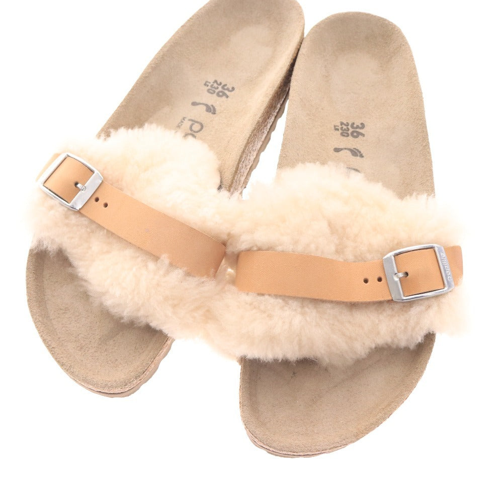 ■ パピリオ サンダル 靴 シューズ ファー ムートン ベルト フラット レディース 36 ベージュ ブラウン