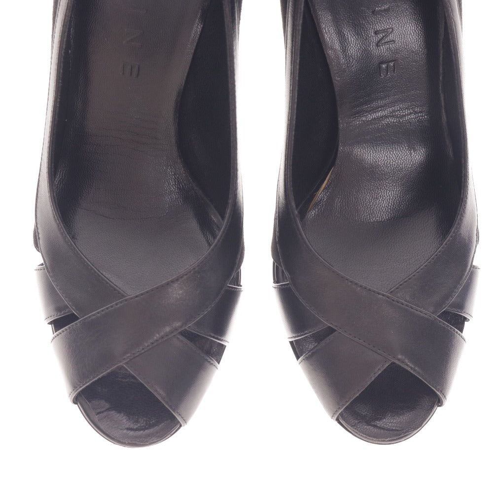 ■ セリーヌ パンプス 靴 シューズ ミュール チャンキーヒール オープントゥ レディース 36 1/2 ブラック