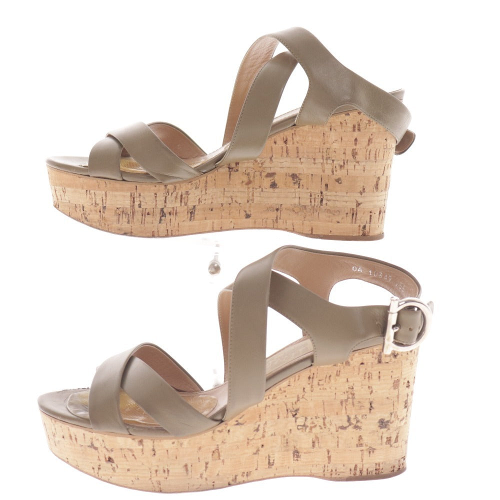 ■ フェラガモ サンダル シューズ 靴 ウェッジソール ストラップ ベルト レディース 6 カーキグレー グリーン 箱付き