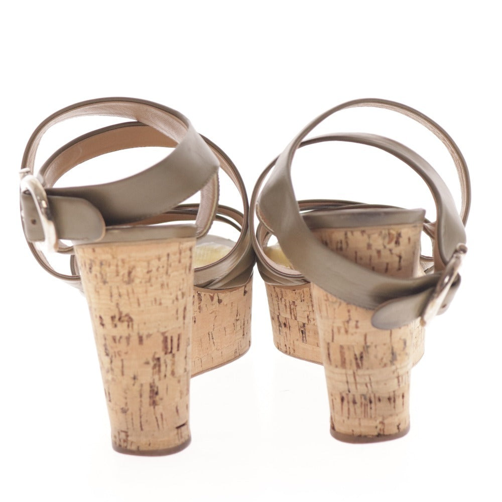 ■ フェラガモ サンダル シューズ 靴 ウェッジソール ストラップ ベルト レディース 6 カーキグレー グリーン 箱付き