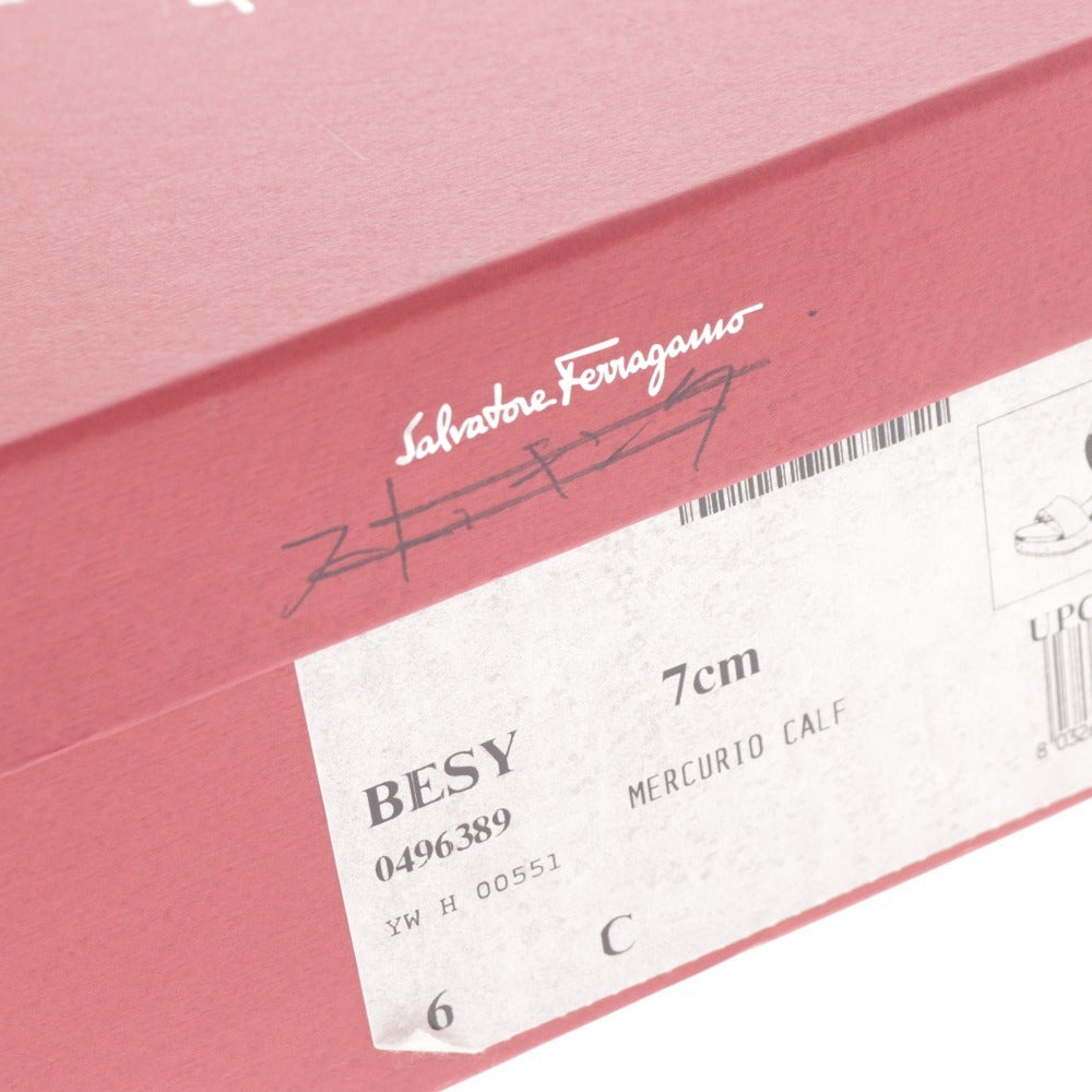 ■ フェラガモ サンダル シューズ 靴 ウェッジソール ストラップ ベルト レディース 6 カーキグレー グリーン 箱付き