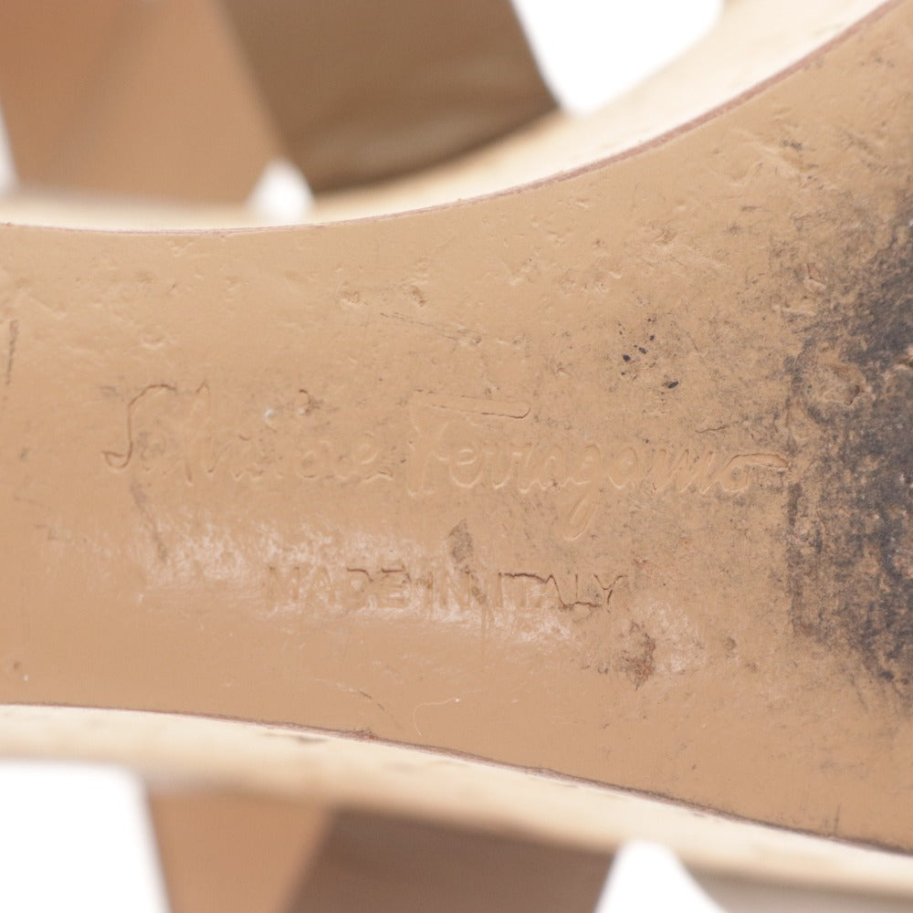 ■ フェラガモ サンダル シューズ 靴 ウェッジソール ストラップ ベルト レディース 6 カーキグレー グリーン 箱付き