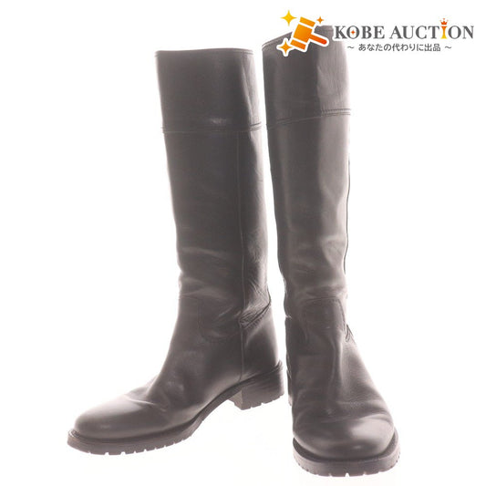 ■ country view カントリービュー ロングブーツ 革靴 レザー プルオン レディース 23.5 ブラック