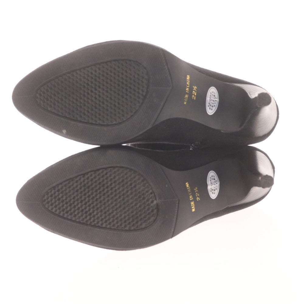 ■ POOL SIDE プールサイド ロングブーツ 革靴 スエード 中ボア ハイヒール ジップアップ レディース 22.5 ブラック