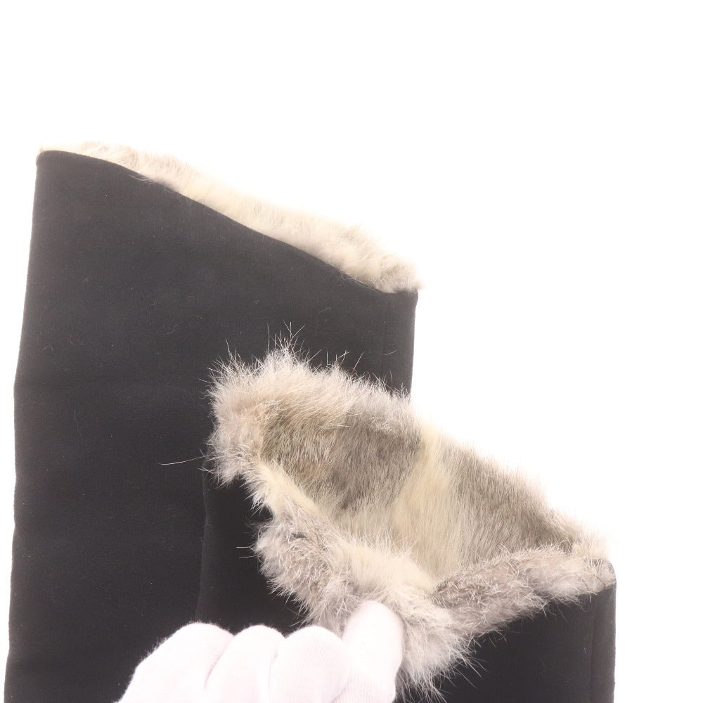 ■ POOL SIDE プールサイド ロングブーツ 革靴 スエード 中ボア ハイヒール ジップアップ レディース 22.5 ブラック