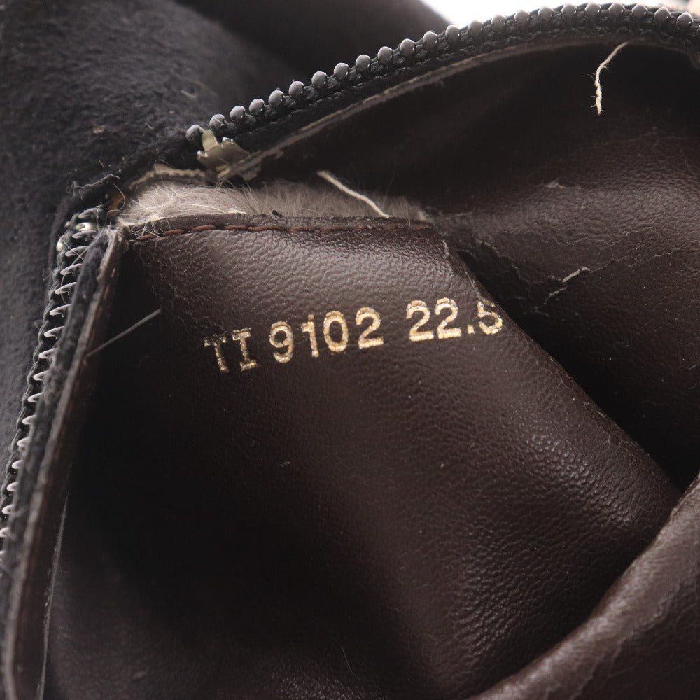 ■ POOL SIDE プールサイド ロングブーツ 革靴 スエード 中ボア ハイヒール ジップアップ レディース 22.5 ブラック