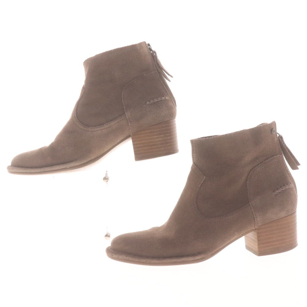 ■ UGG アグ ショートブーツ 革靴 スエード ヒール ジップアップ レディース 23 ベージュ