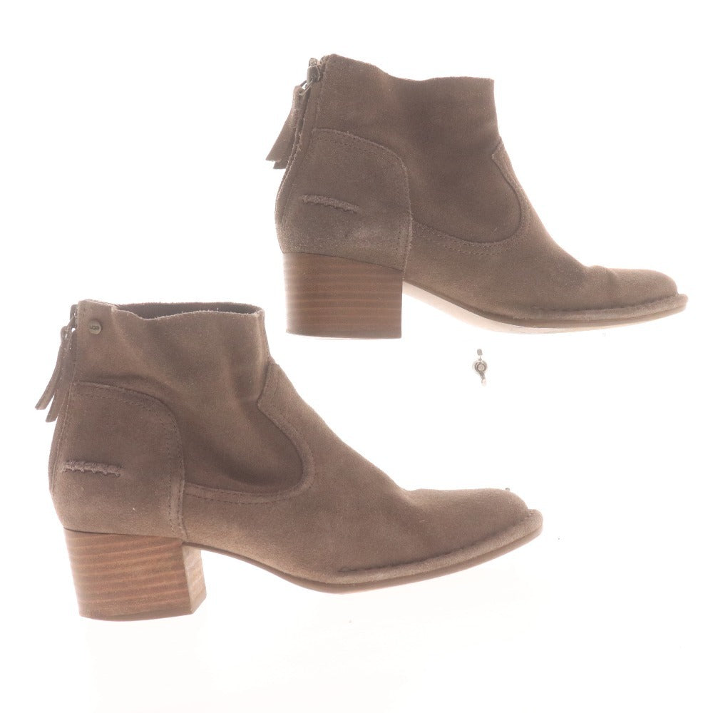 ■ UGG アグ ショートブーツ 革靴 スエード ヒール ジップアップ レディース 23 ベージュ