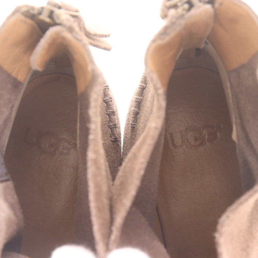 ■ UGG アグ ショートブーツ 革靴 スエード ヒール ジップアップ レディース 23 ベージュ