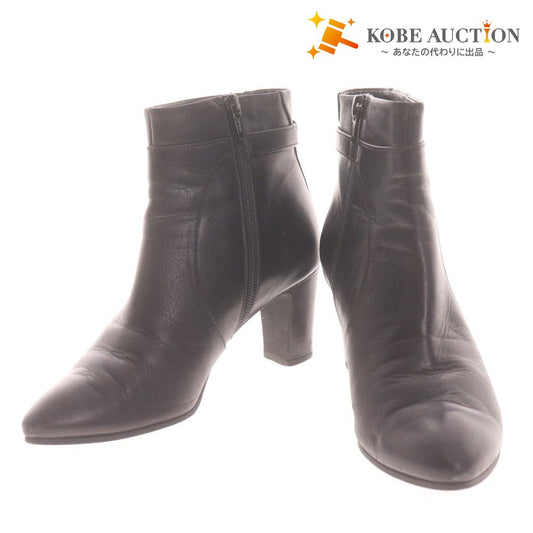 ■ UNTITLED アンタイトル ショートブーツ 革靴 レザー ハイヒール ジップアップ 日本製 レディース 22.5 ブラック