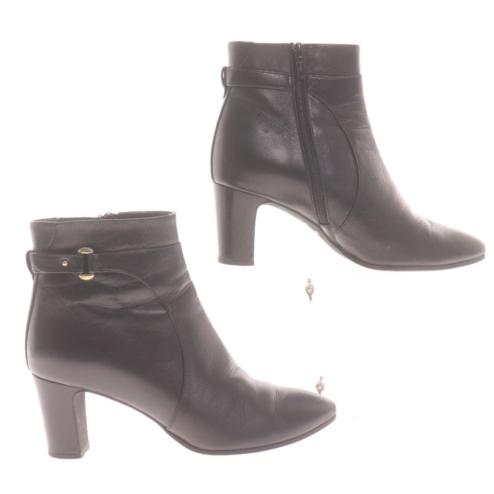 ■ UNTITLED アンタイトル ショートブーツ 革靴 レザー ハイヒール ジップアップ 日本製 レディース 22.5 ブラック