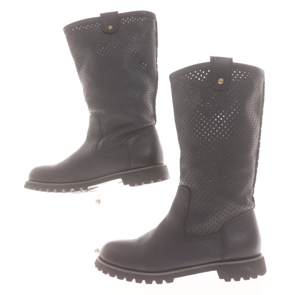 ■ BATHROOM バスルーム ミドルブーツ 革靴 レザー プルオン メッシュ レディース S (22cm～22.5cm相当) ブラック