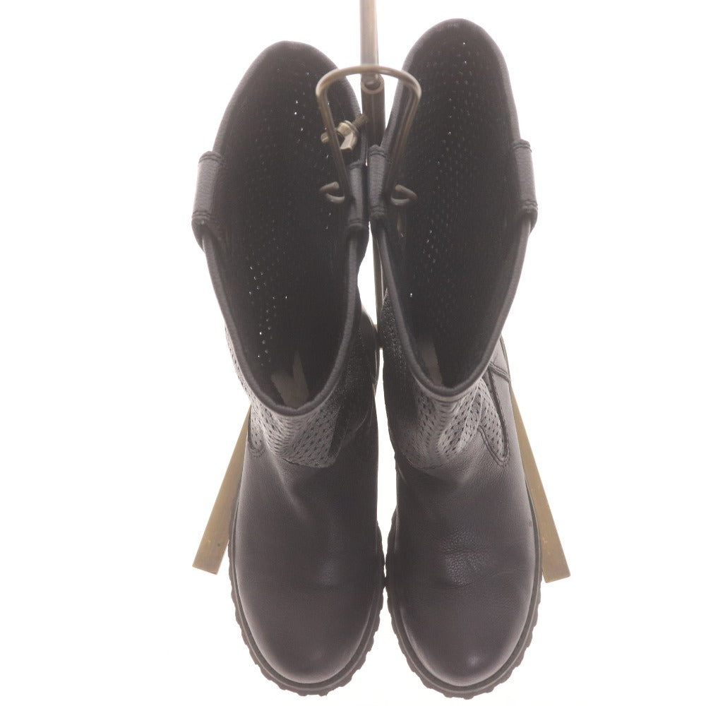 ■ BATHROOM バスルーム ミドルブーツ 革靴 レザー プルオン メッシュ レディース S (22cm～22.5cm相当) ブラック
