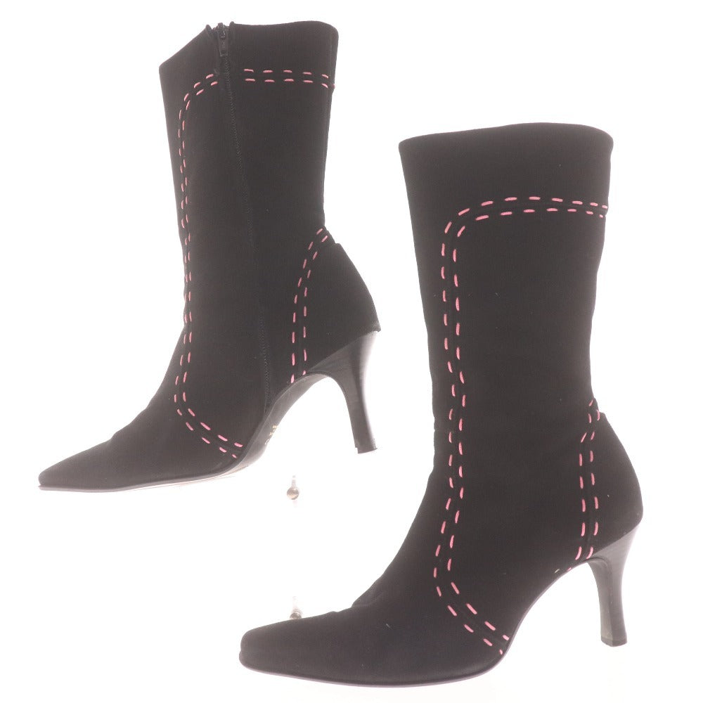 ■ ZUCCOTTO ズコット ミドルブーツ 革靴 スエード ハイヒール ジップアップ 日本製 レディース 23 ブラック