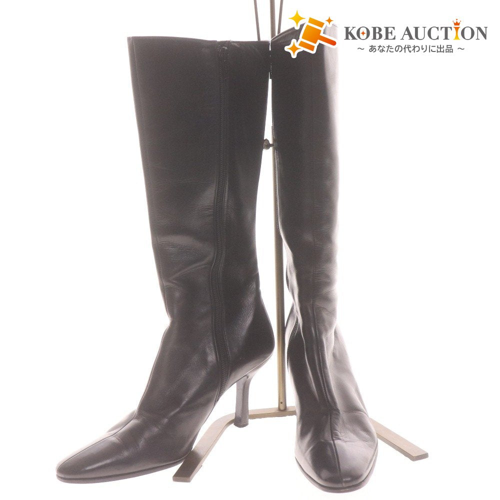 ■ JILLSTUART shoe ジルスチュアート ロングブーツ 革靴 レザー ハイヒール 日本製 レディース 23.5 ブラック ピンクベージュ