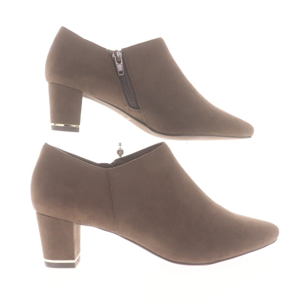 ■ Le Talon ルタロン ブーツ 革靴 スエード ブーティ ショート ヒール ジップアップ レディース S (22cm～22.5cm) ベージュ