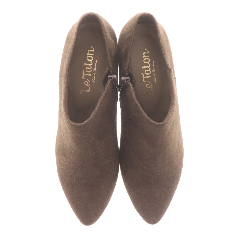 ■ Le Talon ルタロン ブーツ 革靴 スエード ブーティ ショート ヒール ジップアップ レディース S (22cm～22.5cm) ベージュ