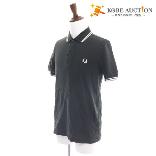 ■ フレッドペリー ポロシャツ 半袖 トップス 刺繍ロゴ 月桂樹マーク ライン入り メンズ M グリーン
