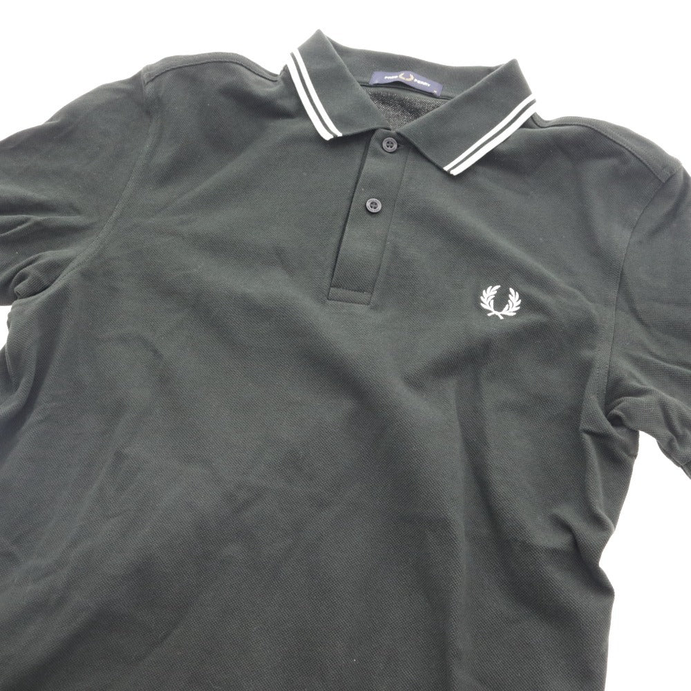■ フレッドペリー ポロシャツ 半袖 トップス 刺繍ロゴ 月桂樹マーク ライン入り メンズ M グリーン