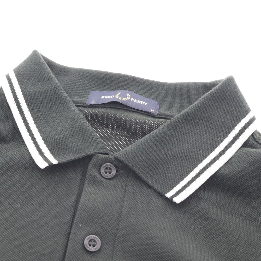 ■ フレッドペリー ポロシャツ 半袖 トップス 刺繍ロゴ 月桂樹マーク ライン入り メンズ M グリーン