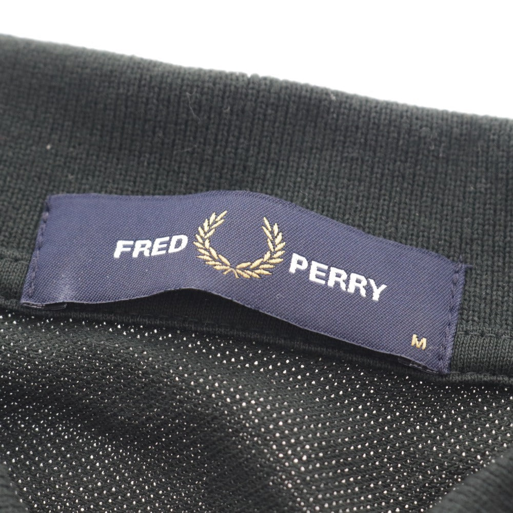 ■ フレッドペリー ポロシャツ 半袖 トップス 刺繍ロゴ 月桂樹マーク ライン入り メンズ M グリーン