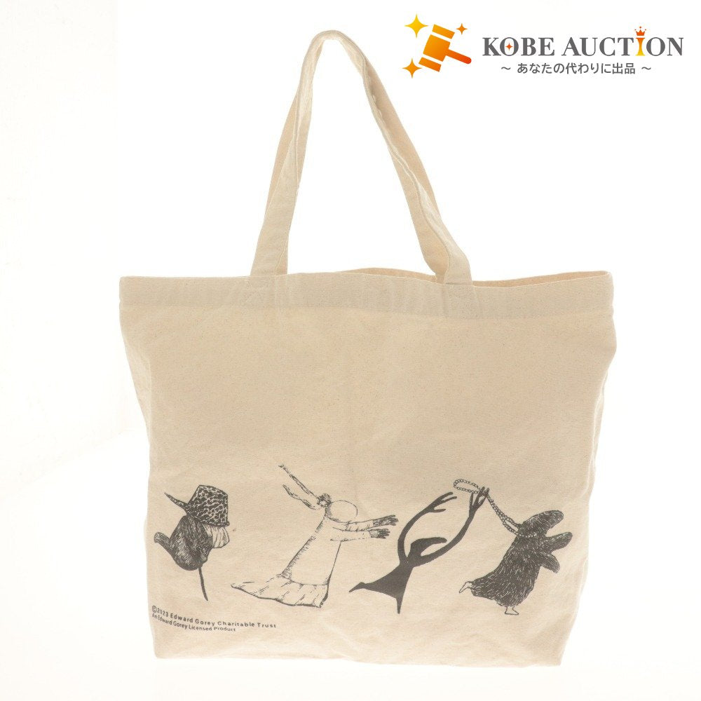 ■ エドワードゴーリー Edward Gorey トートバッグ ポーチ付き 鞄 ハンド 絵柄 Charitable Trust レディース メンズ アイボリー系
