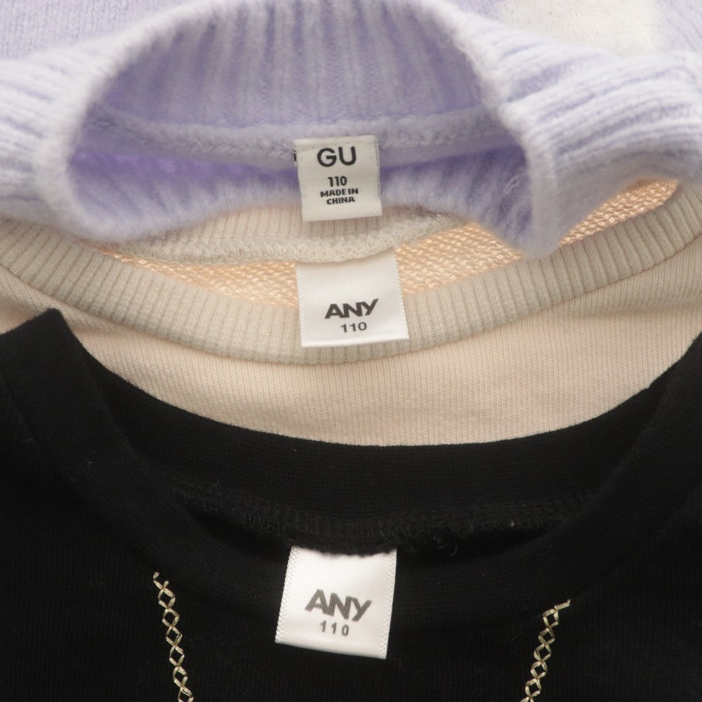 ■ GU ANY 子供 キッズ トップス 3点セット まとめ売り セーター ニット ライトブルー/Tシャツ 黒,ピンクベージュ系/ レディース 110cm