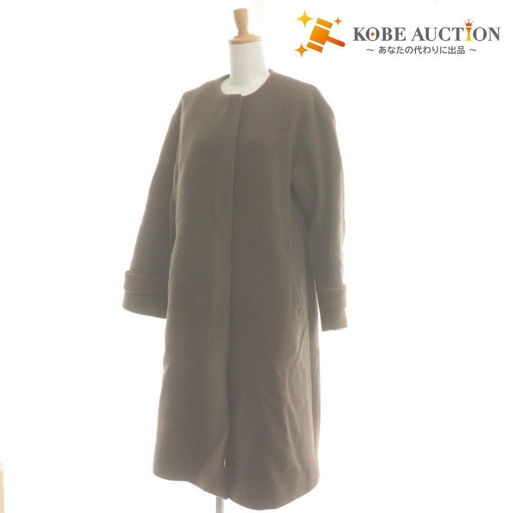 ■ SENTDALE WOOL Collarless Coat Long Sleeve Outerwear Fly Front Button Women's 38 Brown