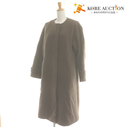 ■ SENTDALE WOOL セントデールウール ノーカラーコート 長袖 アウター 比翼ボタン レディース 38 ブラウン