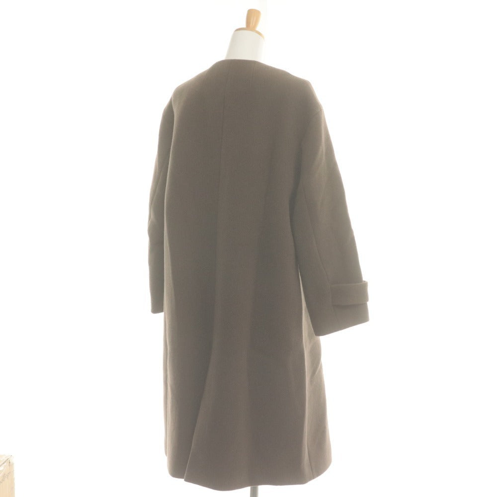 ■ SENTDALE WOOL Collarless Coat Long Sleeve Outerwear Fly Front Button Women's 38 Brown