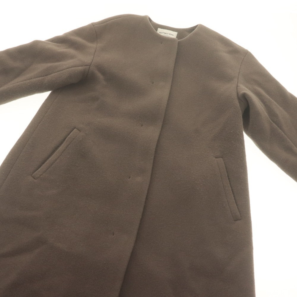 ■ SENTDALE WOOL Collarless Coat Long Sleeve Outerwear Fly Front Button Women's 38 Brown