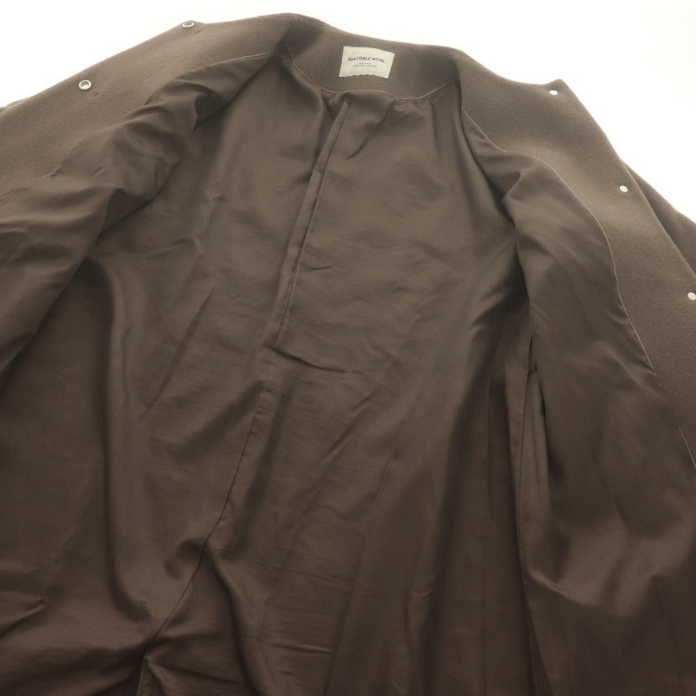 ■ SENTDALE WOOL Collarless Coat Long Sleeve Outerwear Fly Front Button Women's 38 Brown