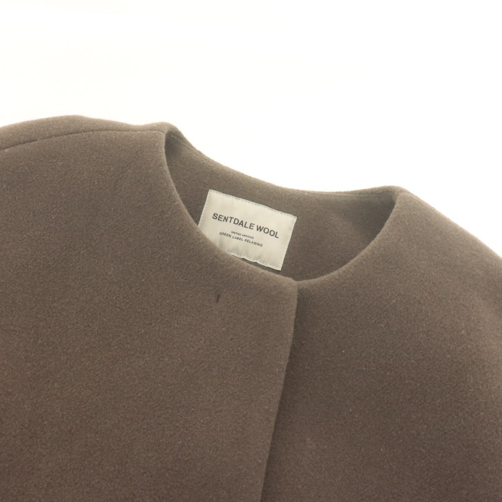 ■ SENTDALE WOOL Collarless Coat Long Sleeve Outerwear Fly Front Button Women's 38 Brown