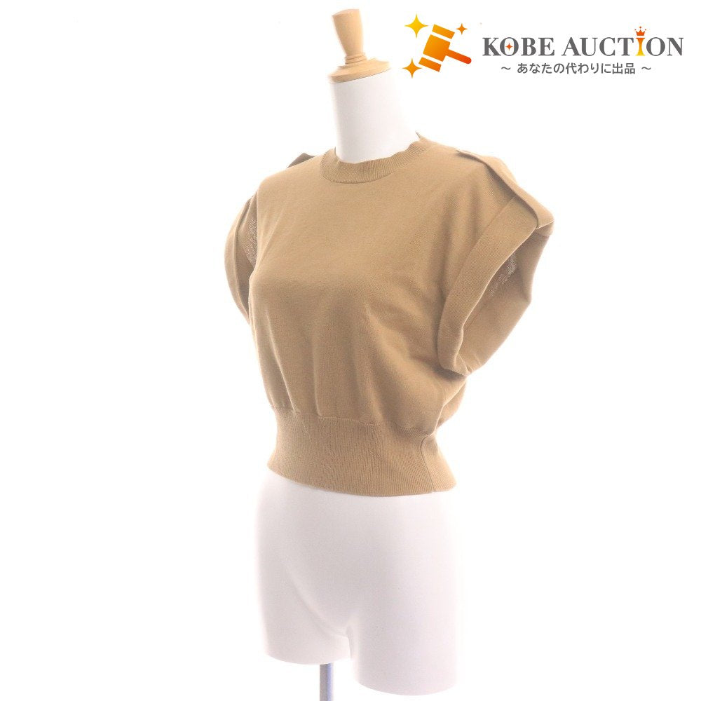 ■ ESTNATION Knit Short Sleeve Top, 100% Cotton, Women's, Size F, Beige