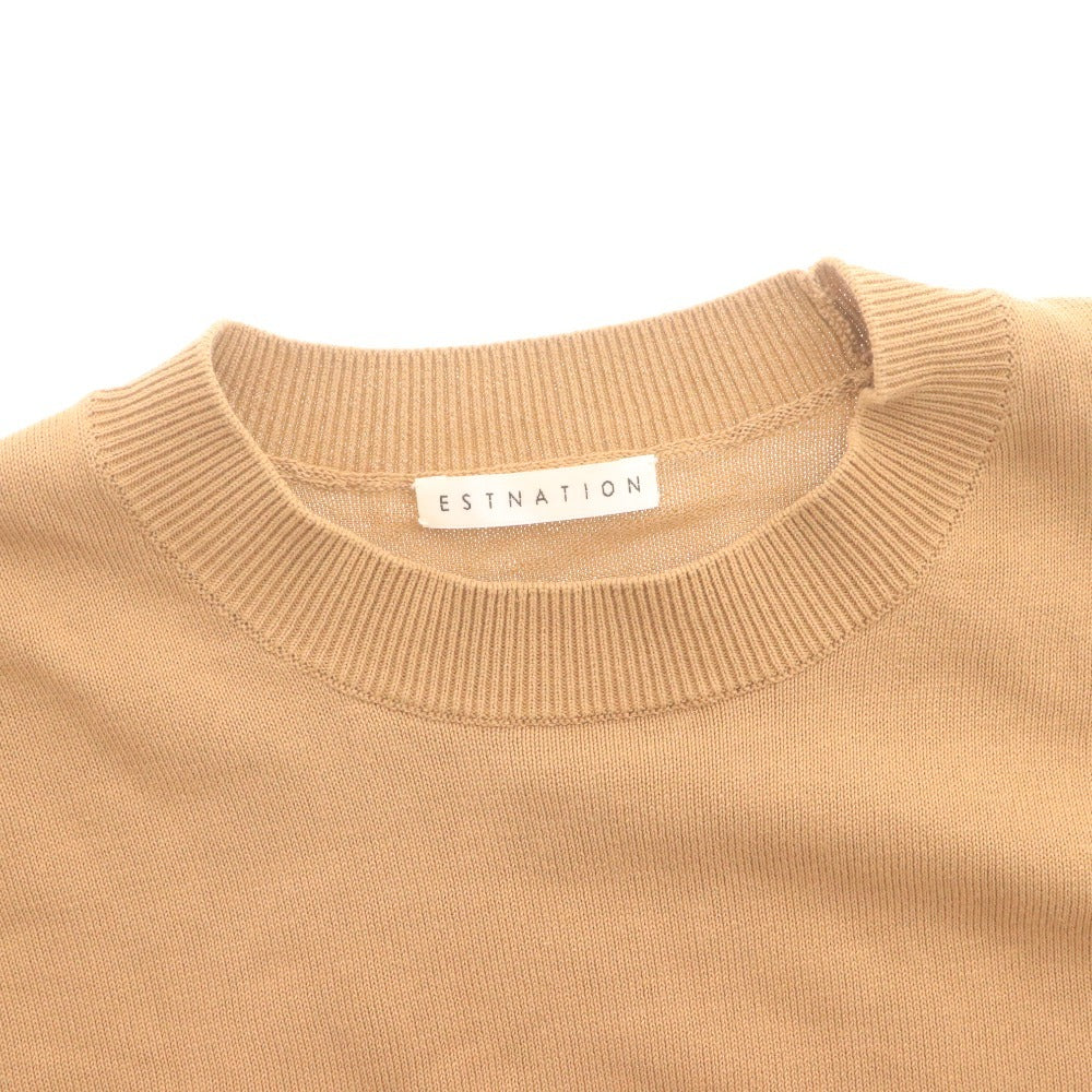 ■ ESTNATION Knit Short Sleeve Top, 100% Cotton, Women's, Size F, Beige