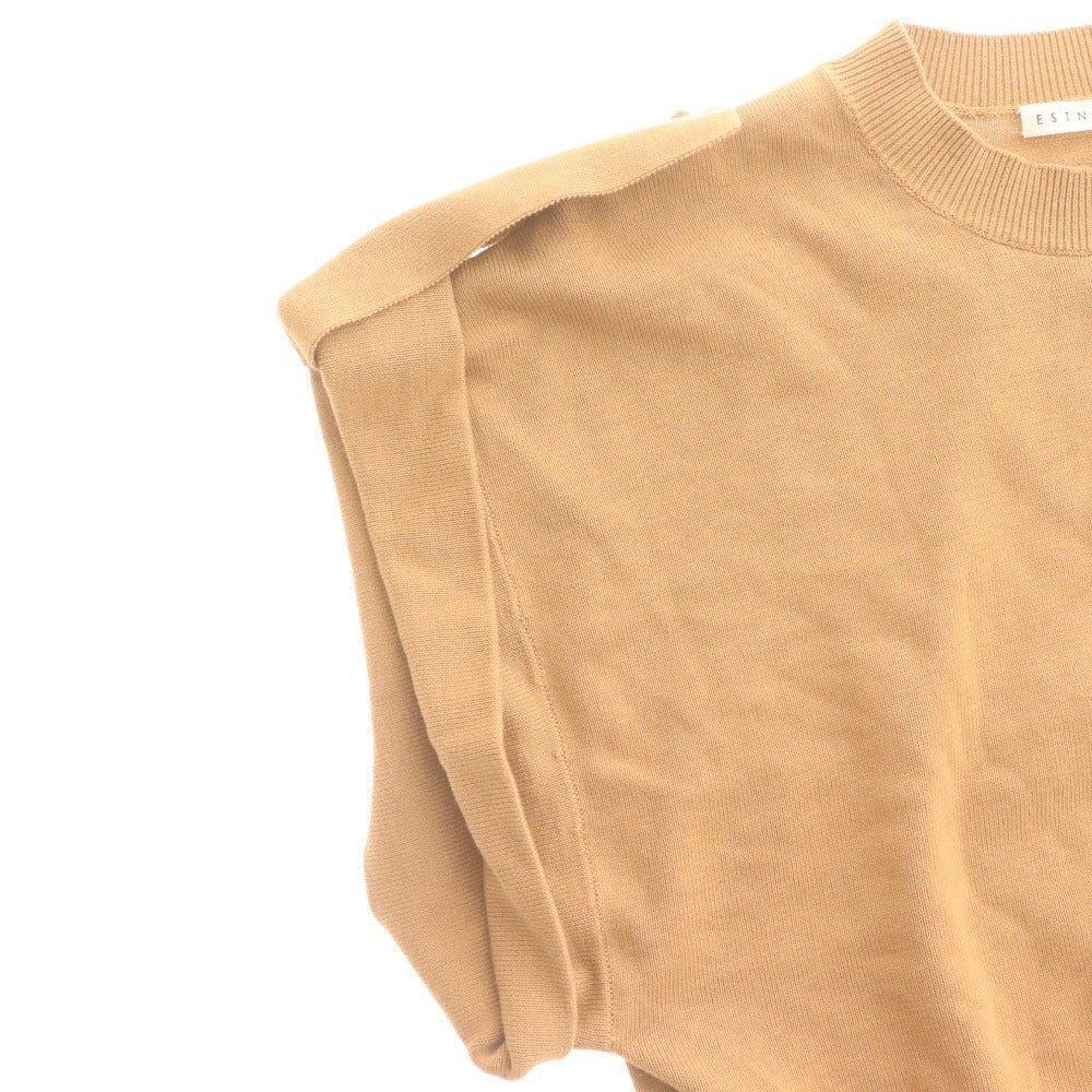 ■ ESTNATION Knit Short Sleeve Top, 100% Cotton, Women's, Size F, Beige