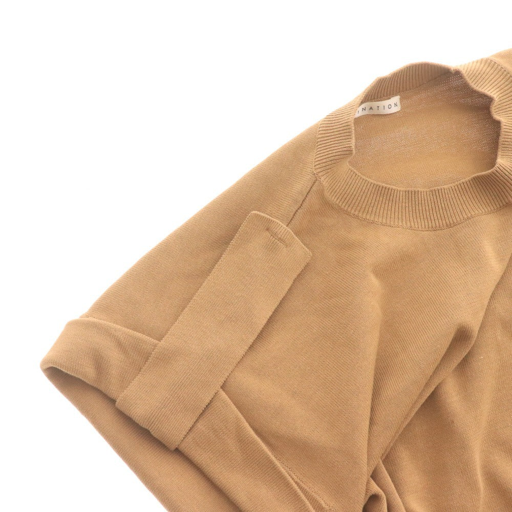 ■ ESTNATION Knit Short Sleeve Top, 100% Cotton, Women's, Size F, Beige