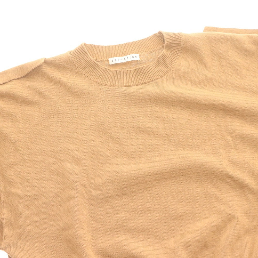 ■ ESTNATION Knit Short Sleeve Top, 100% Cotton, Women's, Size F, Beige